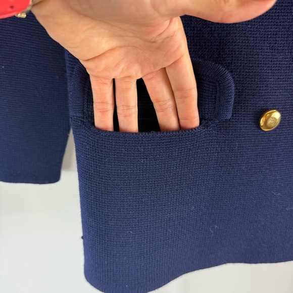 Vintage Navy Blue Knit Wool Lady Jacket Cardigan Sweater Dorce Leroy Old Money - Picture 6 of 14